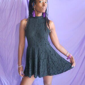 Bear Dance lace short dress high neck in black size large. Style D453
